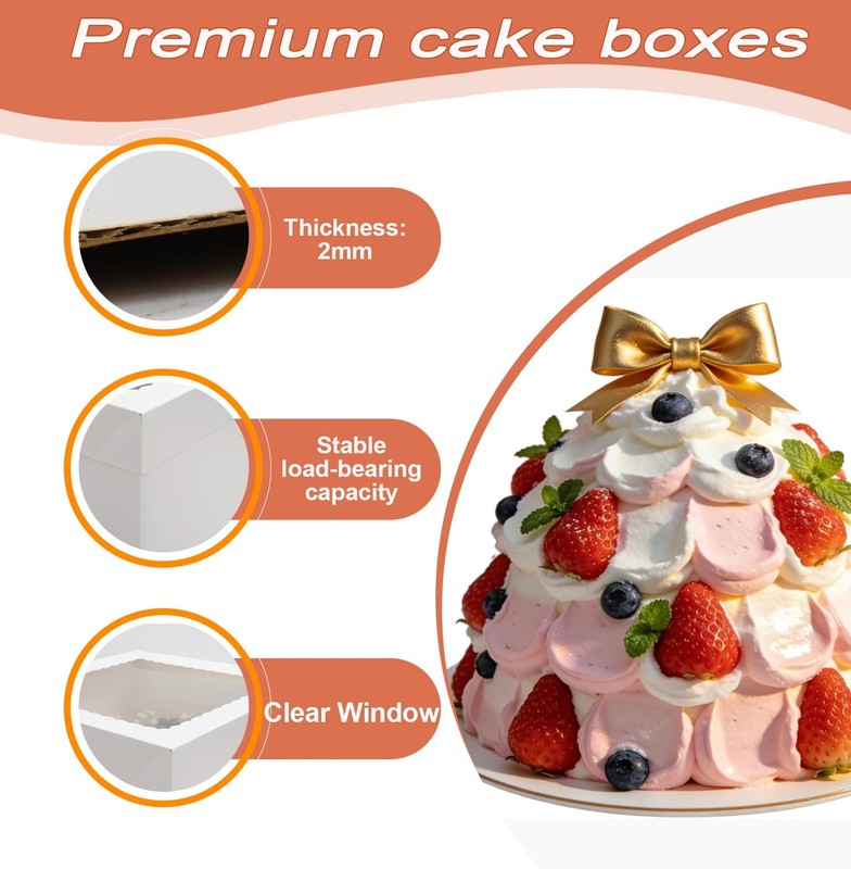 BONXAXK 2 Pack Cake Boxes, 12x12x8 Inches Tall 12 x 12 x 8 inches, White gallery