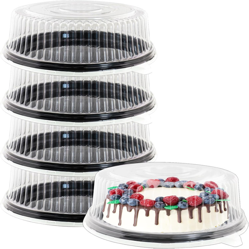 12" [5 Pack] round Cake Pies Carriers, Black Serving Tray with Clear Lid, Dispos gallery