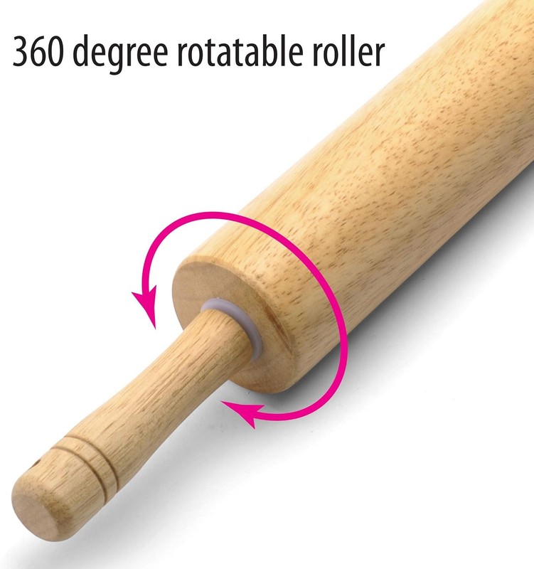 Classic Wood Rolling Pin, 18-Inch Hardwood Dough Roller for Baking Pizza, Pies,, gallery