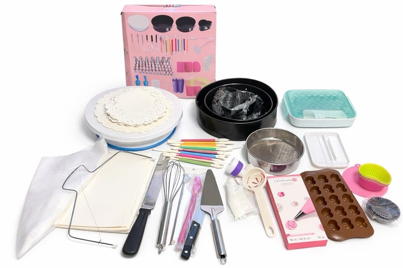 Cake Decorating Kit Bundle 60+ Pcs Turntable Spring Form Pans Icing Tips Tools