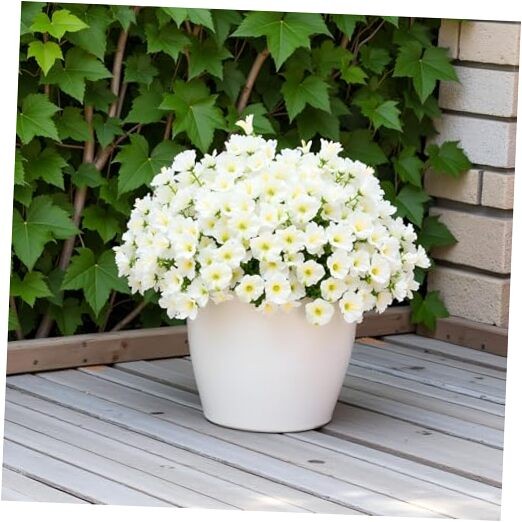 Artificial Fake Flowers Plant for Outdoors, 16 Bundles Faux Morning Glory White gallery