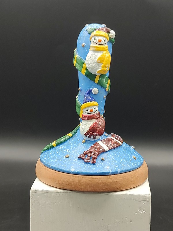 Shaker Hearth Cookie Press Snowman Scarves & Hats Christmas Winter Terra Cotta gallery
