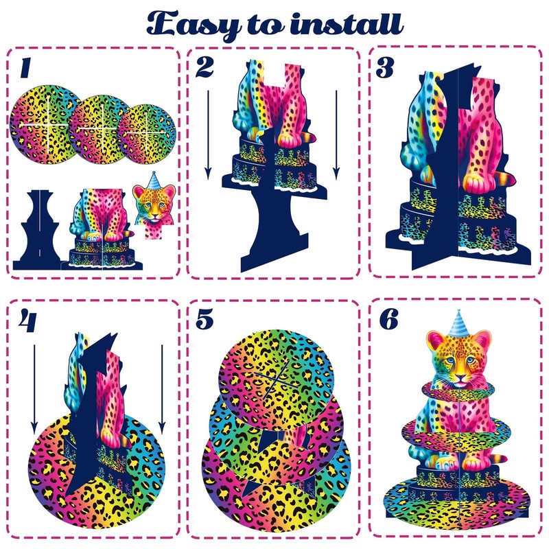 Rainbow Neon Leopard Cupcake Stand Cheetah Birthday Party Decorations 3 Tiers... gallery