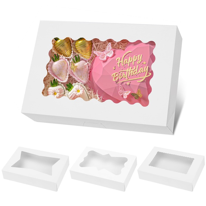 30pcs Bakery Boxes 12x8x2.5 Inches Auto-Popup Cookie with 3 Style Windows
