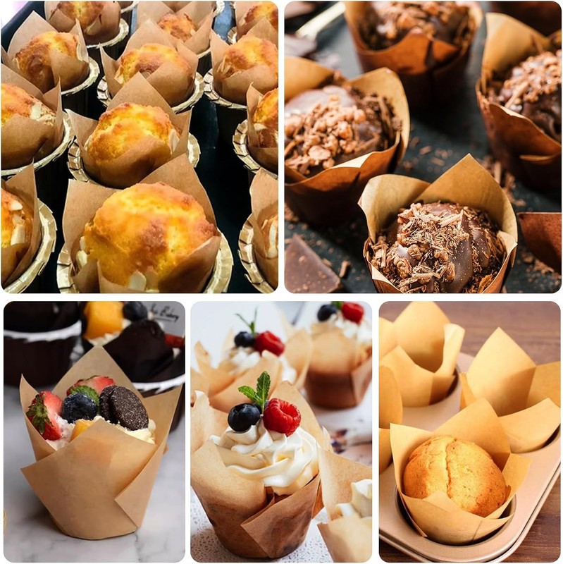 120 Counts Natural Tulip Cupcake Liners Baking Cups Food Grade Parchment Paper gallery
