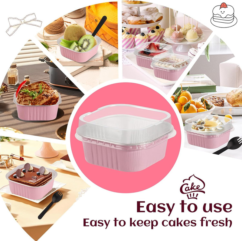 35 Pack 5 OZ Square Mini Baking Pans with Lids, 3.5X3.5 Inch Mini Cake Tins, Alu gallery