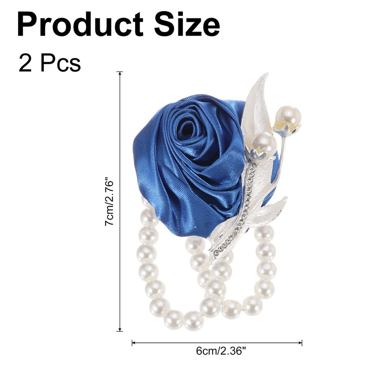 2Pcs Wrist Corsage Artificial Flower Bracelets, 2.4 x 2.8 Inch Blue gallery