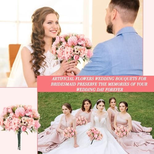 Pcs Peonies Artificial Flowers Faux Roses Silk Flowers Hydrangea 12 Pink gallery