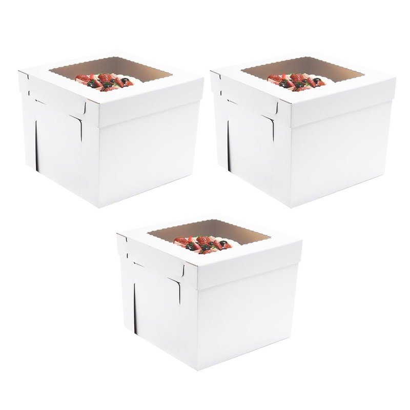 Tall Cake Boxes for Tier Cakes, 14x14x12 Inches 3 Pack,Whie Cake Boxes with W…