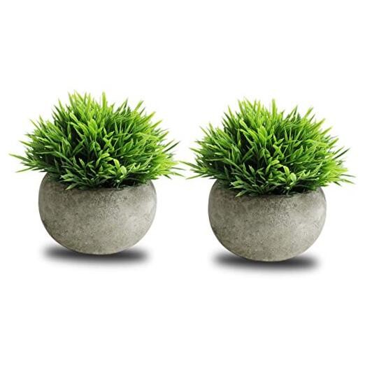 2 Pcs Small Fake Plants for Home Decor Indoor, Artificial Faux Pottedery Green