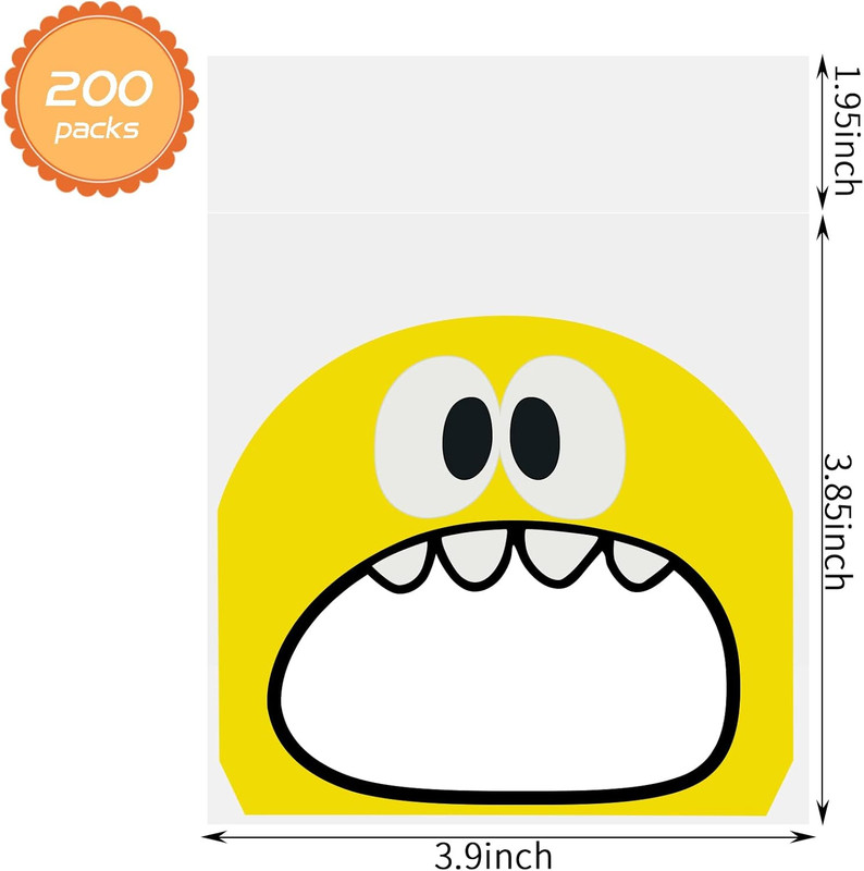 200PCS Self Adhesive Cookie Candy Bags Big Mouth Monster Bakery Decorating Treat gallery