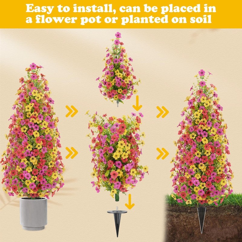 Mhmjon 2 Pcs 3.6Ft Topiary Trees Artificial Outdoor Faux Flowers Cedar Tree Uv gallery