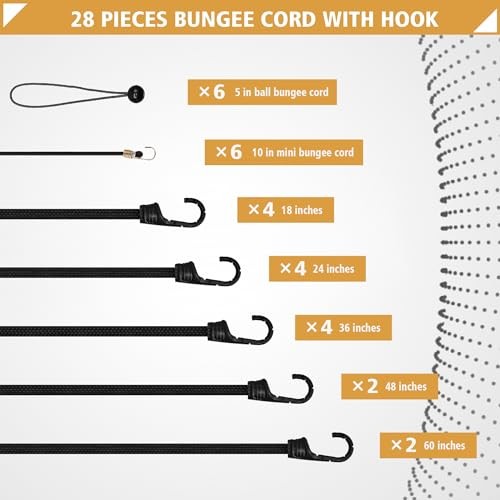 Bungee Cords with Hooks - Heavy Duty Outdoor Straps - Full Size - Black gallery
