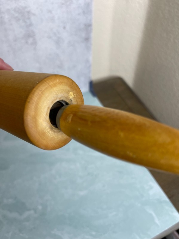 Vintage 70's EKCO Wooden Rolling Pin Wood Handles Made In USA Rustic Kitchenware gallery