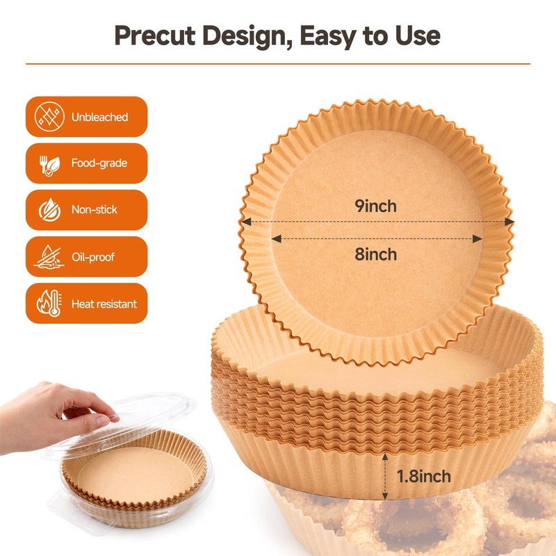 100PCS Air Fryer Paper Liners, 8 Inch Pre-Cut Round 8inch, Brown gallery