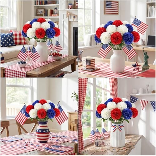 Pcs Artificial Flowers 4th of July Patriotic Silk Flowers for Home 12 Colorful gallery