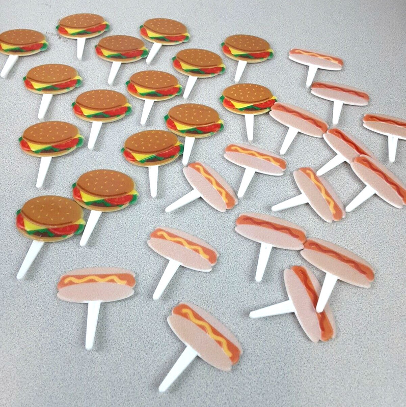 Lot Of 30 Deco Pac Hamburger/Hot Dog Cupcake Picks. (55.1)