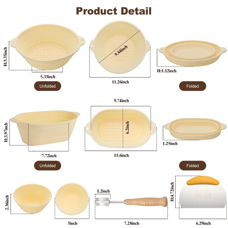 Banneton Proofing Basket Set of 3 - Dishwasher Safe Sourdough Kit, 10 inch Ro... gallery