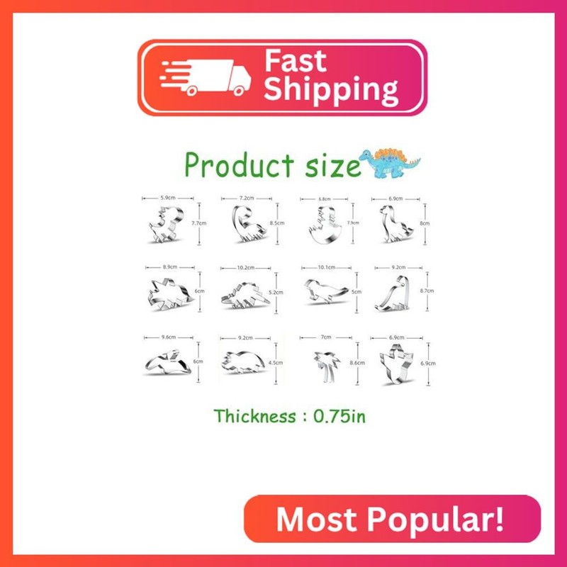 12 Pcs Dinosaur Cookie Cutters, Footprint, Eggs,Brontosaurus, Camarasaurus, Steg gallery