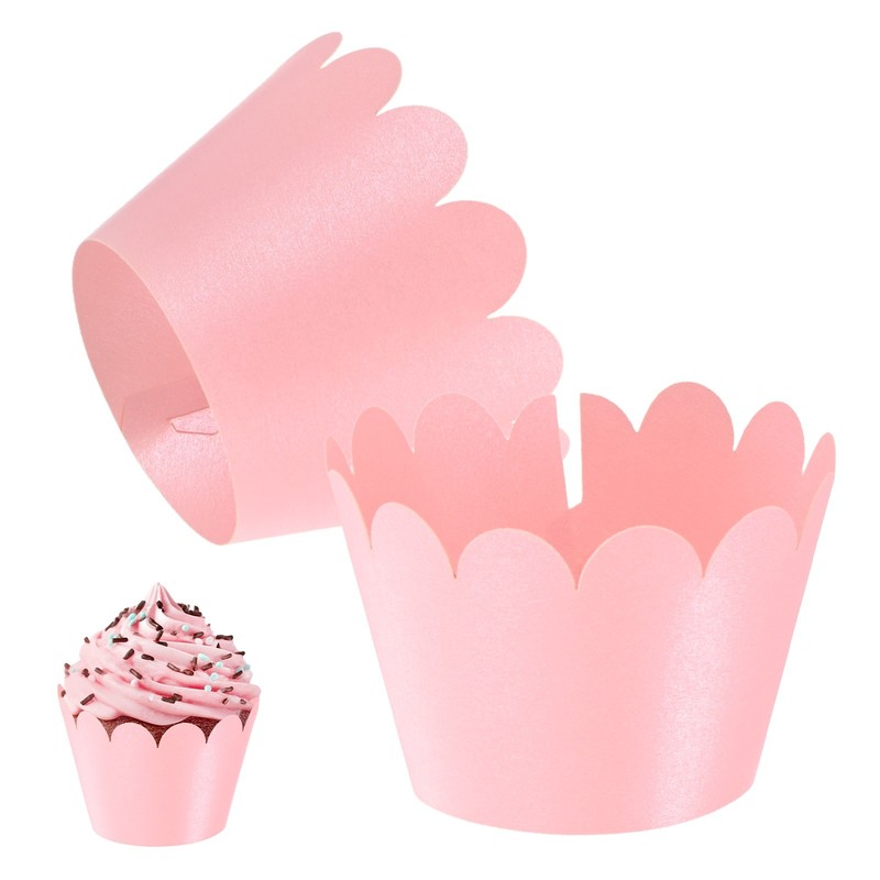 100-Pack Wave Cupcake Liners, Baking Cups for Wedding/Party[Pink]