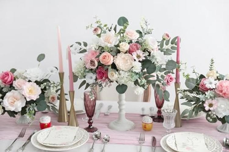 Artificial Flowers Combo Set Fake Flower Leaf Box with Stems for Light Pink gallery