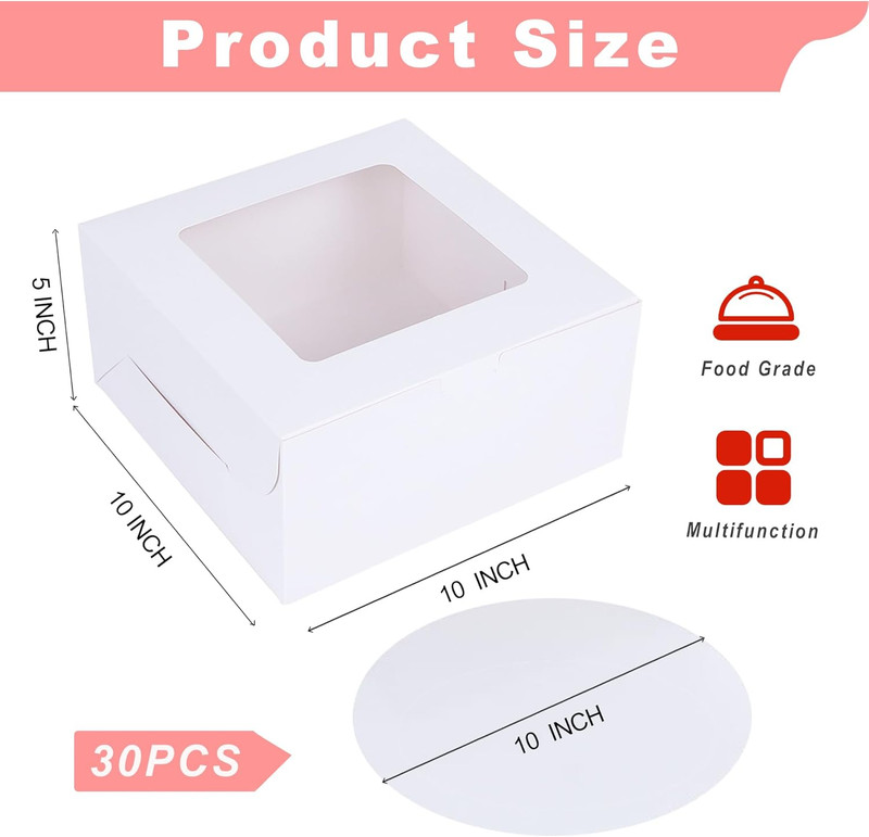 White 10X10X5 Inches Cake Box with Cake Boards (60Pcs, 30Pcs Boxes and 30Pcs Boa gallery