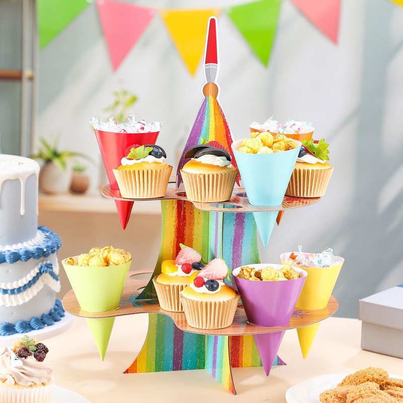 2 Pcs Art Paint Party Treat Stand with 48 Treat Cones Multicolor Paint Cupcak... gallery