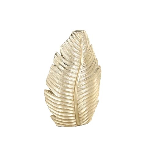 Polystone Leaf Decorative Vase Curved Metallic Centerpiece 9" x 4" x 14" Gold gallery