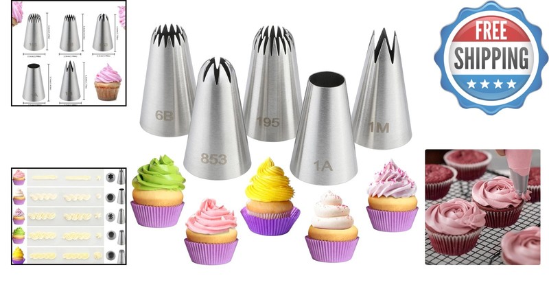 Versatile 5PC Cake Piping Tips Collection - Perfect for All Baker Levels gallery