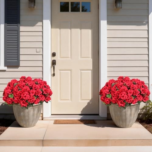 Pcs Artificial Flowers for Outdoors, Faux Silk Geraniums Flowers UV 12 Red gallery