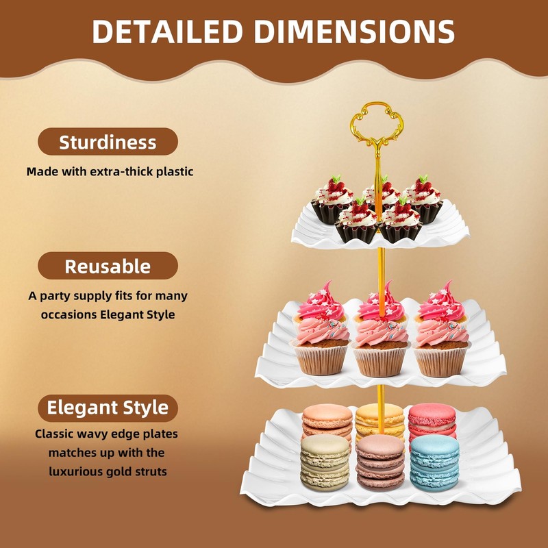 10 Pack Dessert Table Display Set - 4 x Three-Tier Square Cupcake Stands and ... gallery