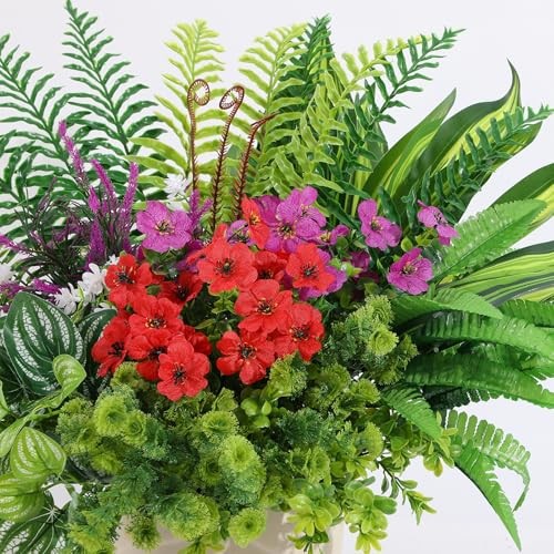 Pcs Artificial Plants Flowers for Outdoors, Realistic 24 Redrosypurpleyellow gallery