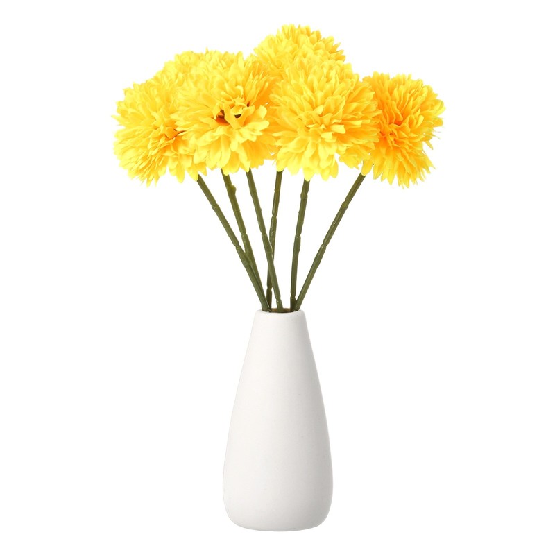 6pcs Artificial Chrysanthemum Ball Flowers Faux Mum Flower Bouquet, Yellow
