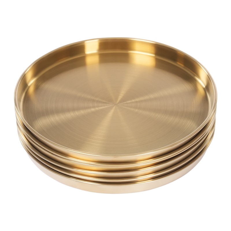 6Pcs Round Serving Trays Stainless Steel Table Tray Gold Decorative Tray gallery