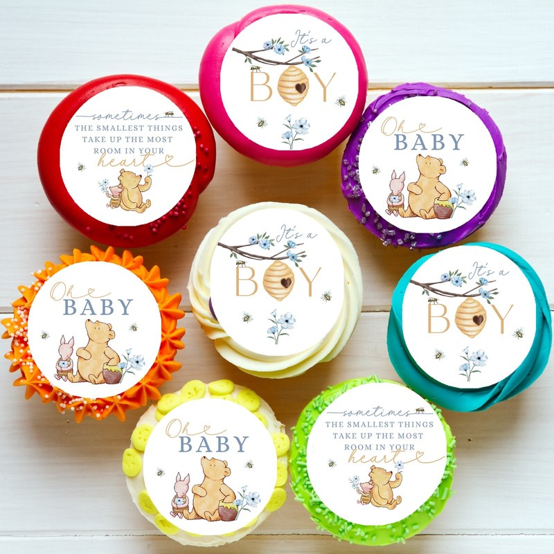 Baby Boy Shower Winnie The Pooh Pre-cut Edible Cupcake or Cookie Toppers