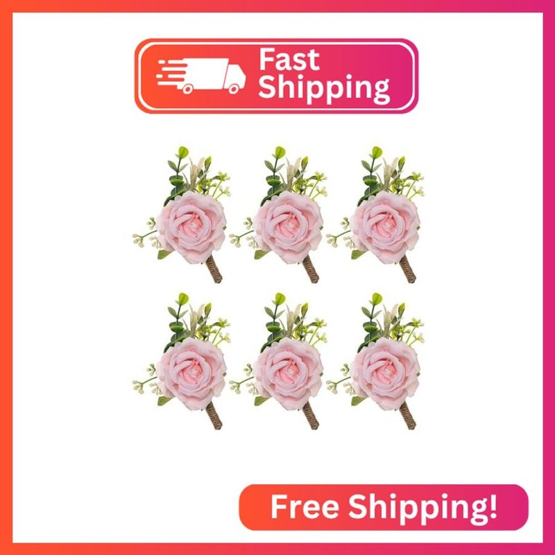 Gvhntk Ivory Rose Boutonniere for Men Wedding Set of 6 Groom Groomsmen Best Man