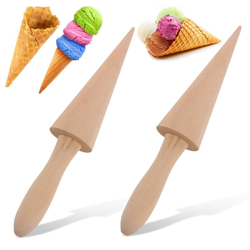2 PCS Wooden Pizzelle Roller Ice Cream Cone Mold for DIY Pastry Dessert