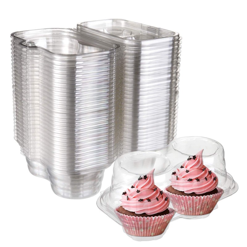 60 Count 2-Compartment Plastic Cupcake Containers Disposable with Connected A... gallery