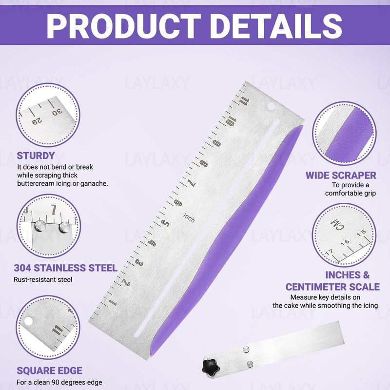 12 Inch Stainless Steel Cake Scraper, Leveler and Smoother, Icing Spatula, Pe... gallery