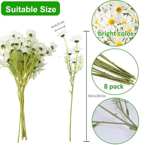 Artificial Flowers 8 Bundles 20” White Artificial Daisy Flowers UV Resistant gallery