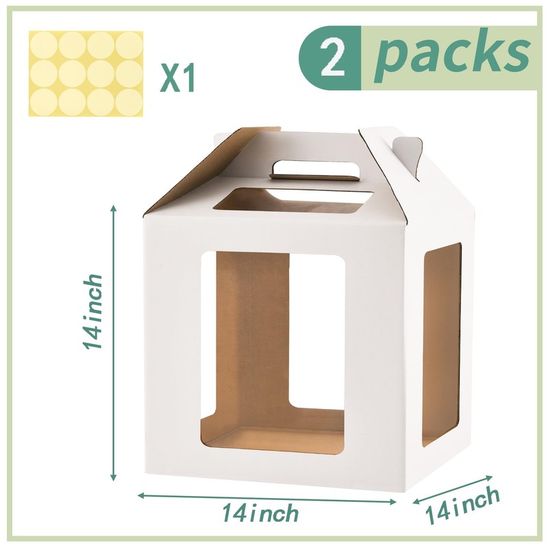 Tall Cake Boxes, 14x14x14 Inches, 2 Pack, Cake Carrier with Windows, Handle f... gallery