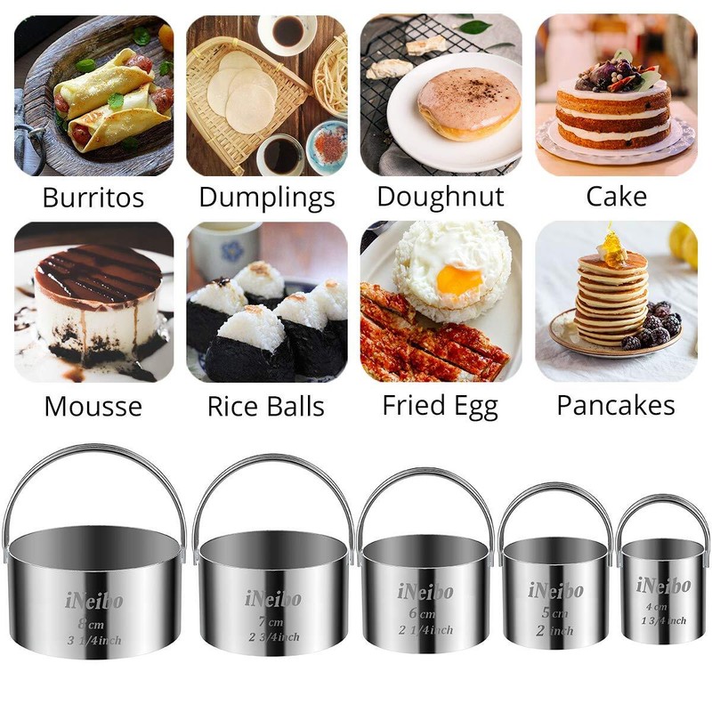 5 Pcs Stainless Steel Round Biscuit Cookie Cutter Set with Handle for Baking gallery