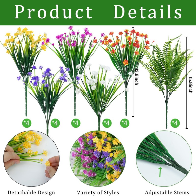 Ouddy Decor 24 Bundles Artificial Flowers for Outdoors 24 Packs, Multi Color gallery