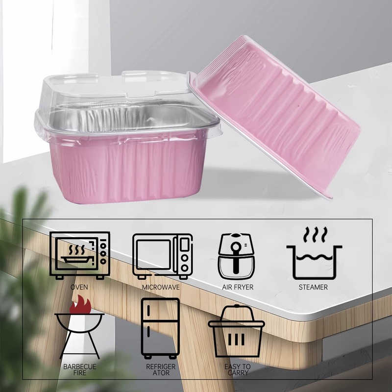 50 Pcs Mini Square Baking Cups with Lids,5oz Aluminum Foil Mini Cake Pans wit... gallery