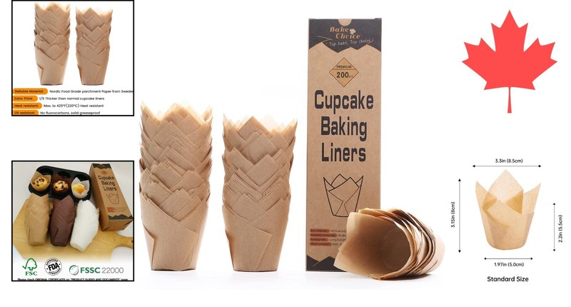 Sustainable Tulip Cupcake Liners – Biodegradable, Heat-resistant, 200 pcs