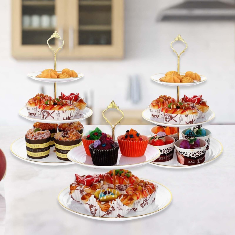 3 Pack Tiered Cupcake Stand, Plastic Cupcake Stand Tower, 3 Tier Round Shape ... gallery