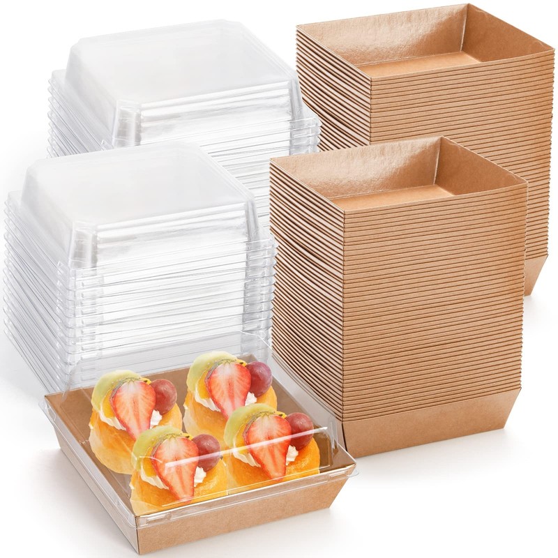 100 Pack Charcuterie Boxes with Clear Lids, 5.4"×5"×2.5" Paper Bakery Dessert...
