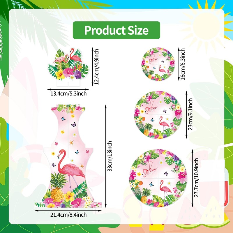 3-Tier Hawaiian Luau Cupcake Stand - 18 Inches Tall, Flamingo and Tropical Fl... gallery