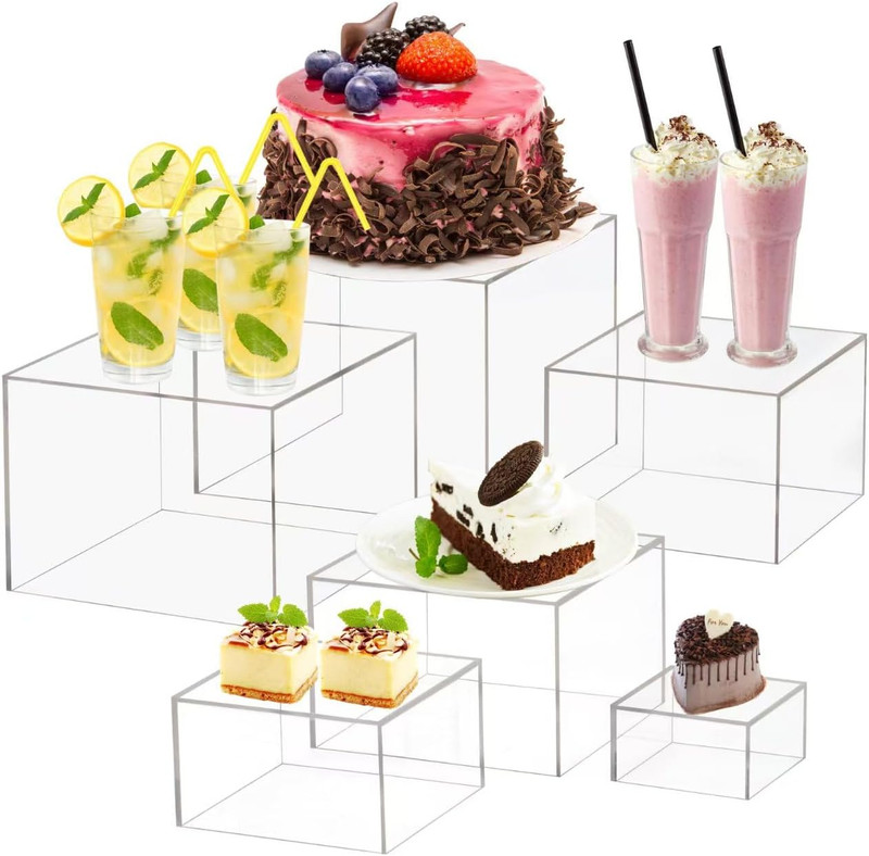 6 Pcs Buffet Risers and Stands, Clear Food Risers for Buffet Table, Acrylic Rise