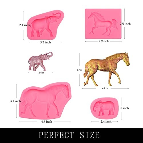 Horse Fondant Molds, 4 Packs, Elephant Animal Chocolate Silicone Molds for gallery